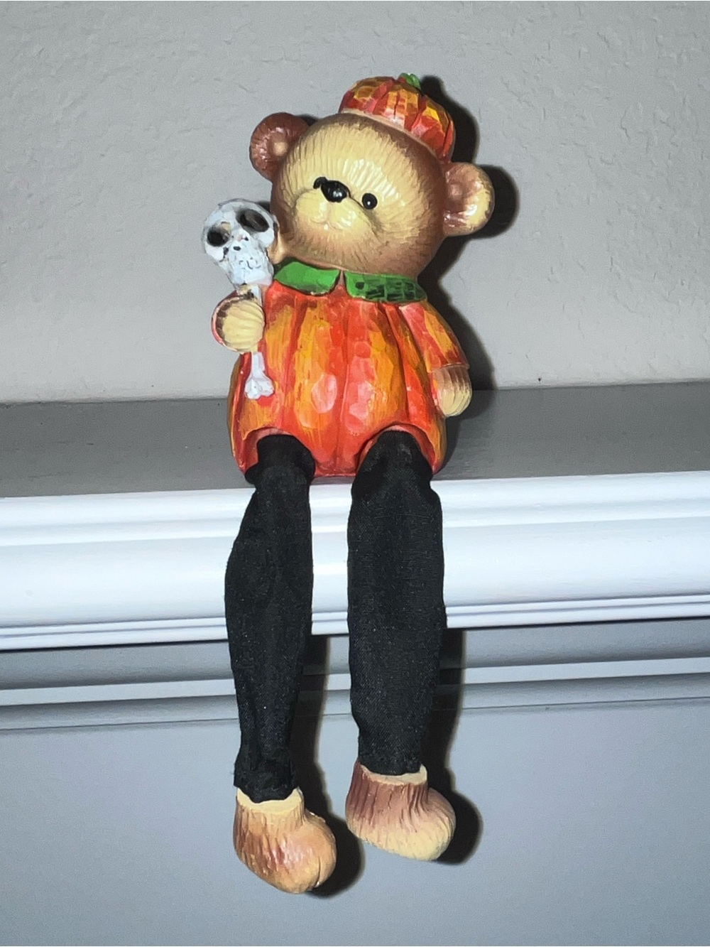 Autumn Halloween Pumpkin Bear Shelf Sitter